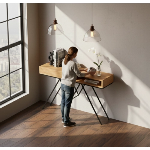 KONSOLA Z SZUFLADĄ DREWNO LITE DĄB OLCHA SKD-290